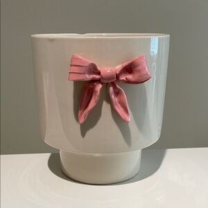 White Vase with Pink Bow Accent
